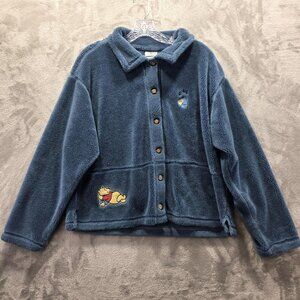Vintage Disney Winnie the Pooh Sherpa Jacket Womens Large Blue Made USA 90s